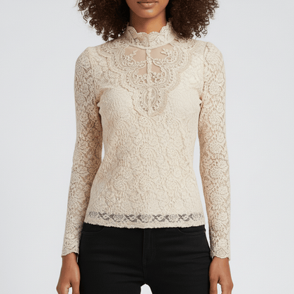 Chic Embroidered Lace High Neck Top