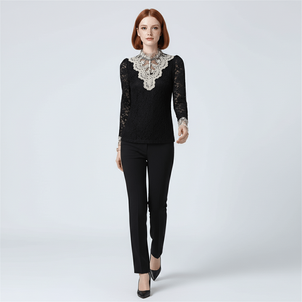 Chic Embroidered Lace High Neck Top