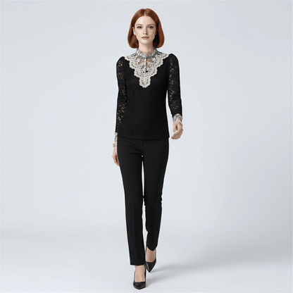 Chic Embroidered Lace High Neck Top