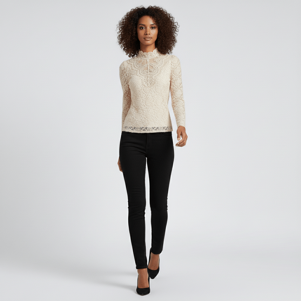 Chic Embroidered Lace High Neck Top