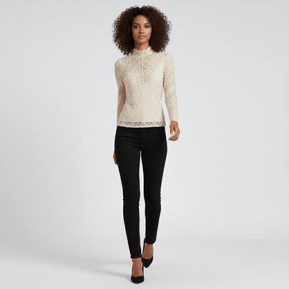 Chic Embroidered Lace High Neck Top