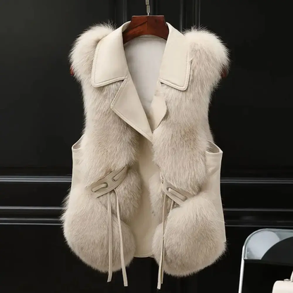Women's Fur Trimmed Sleeveless Vest - OutfitLondon