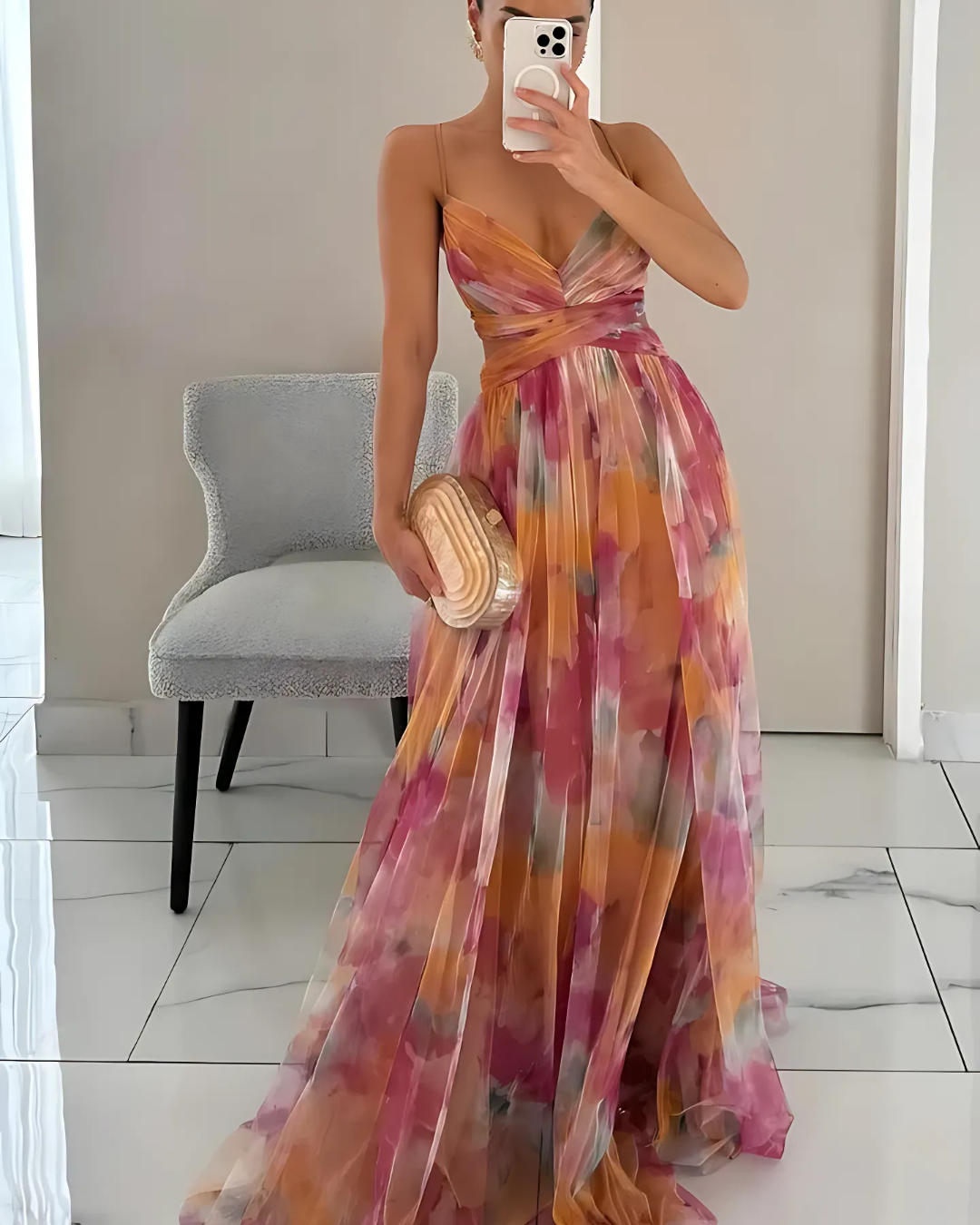 Women's Floral Maxi Dress Spaghetti Straps - OutfitLondon