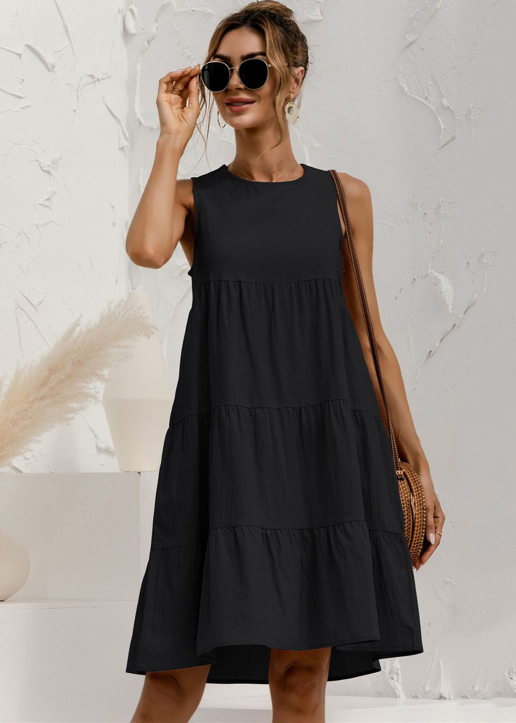 Women's Cotton Patchwork Trapeze Dress Lightweight Summer - OutfitLondon