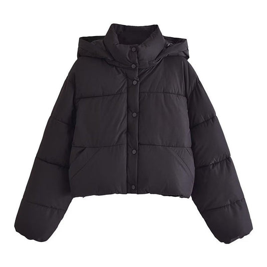 Warm Womens Short Parka Jacket with Fleece Hood - OutfitLondon