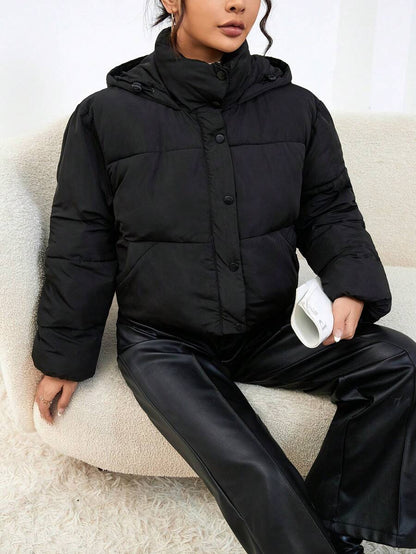 Warm Womens Short Parka Jacket with Fleece Hood