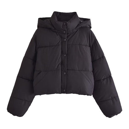 Red Women's Short Hooded Down Winter Coat - OutfitLondon