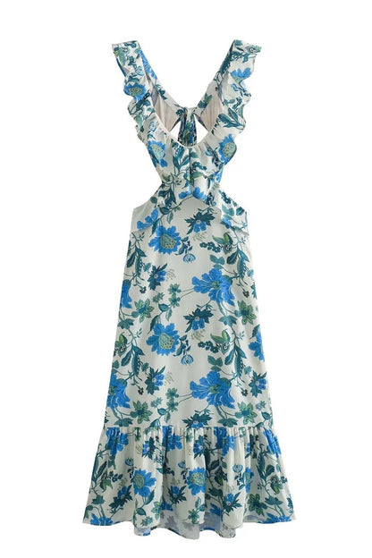 Chic Summer Maxi Dress - Strapless with Floral Details