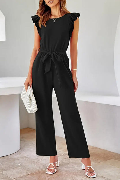 Elegant Women's Black Jumpsuit with Belted Waist