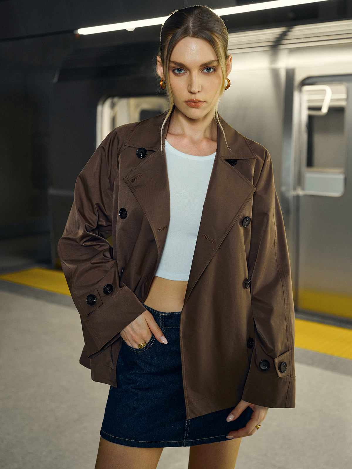 Classic Women's Belted Double Breasted Trench Coat