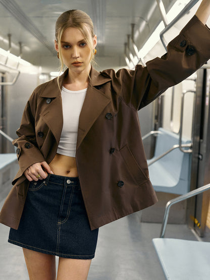 Classic Women's Belted Double Breasted Trench Coat