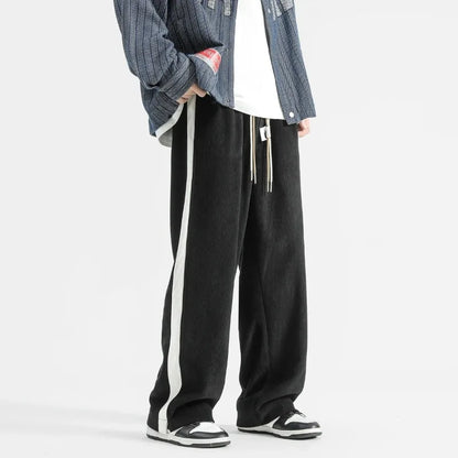Men's Corduroy Wide Leg Joggers High Rise Velvet Drawstring Waist