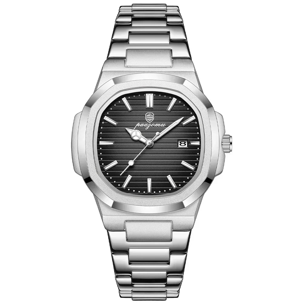 Men's Stainless Steel Quartz Watch Water Resistant Date Display