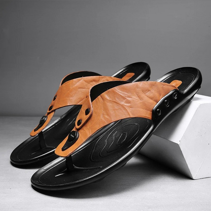 Luxury Leather Slide Sandals with Grip Sole - OutfitLondon