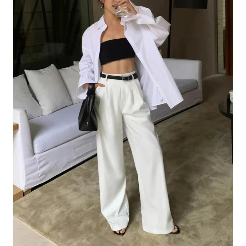 Stylish Ladies Comfortable Wide Leg Trousers - OutfitLondon