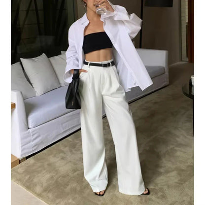 Stylish Ladies Comfortable Wide Leg Trousers - OutfitLondon