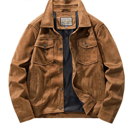 Men's Suede Jacket Rugged Turn Down Collar Brown