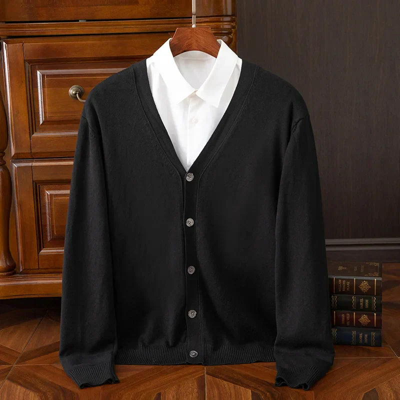 Men's Grey Cashmere Blend Cardigan V Neck Relaxed Fit