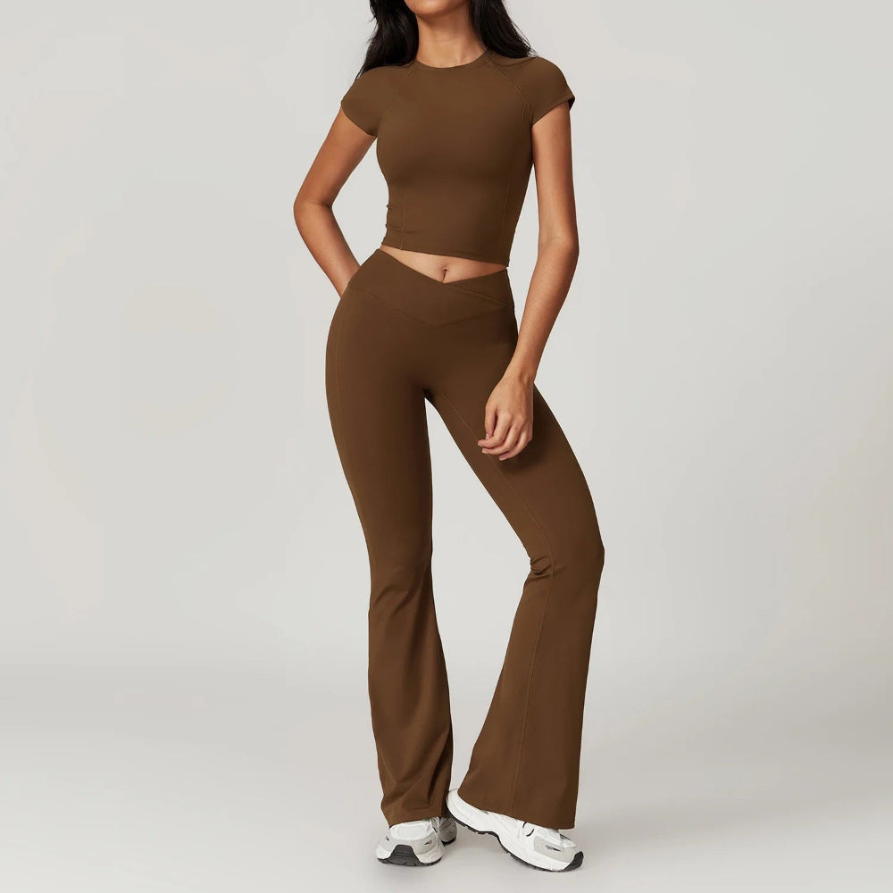 Slim Fit Crop Top And High Waist Flare Leggings Set