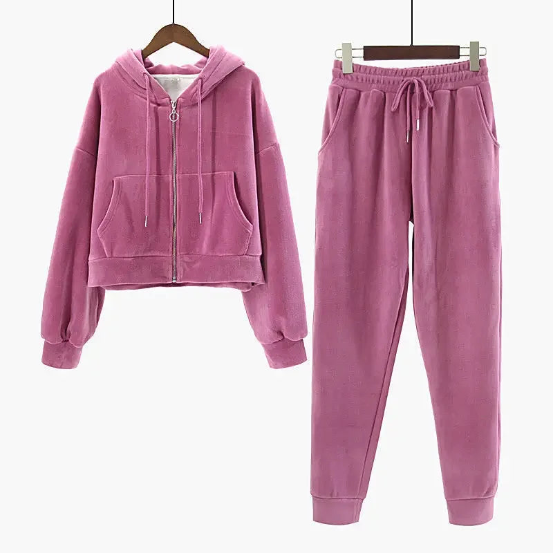 Comfortable Ladies Plush Hoodie Lounge Wear Set