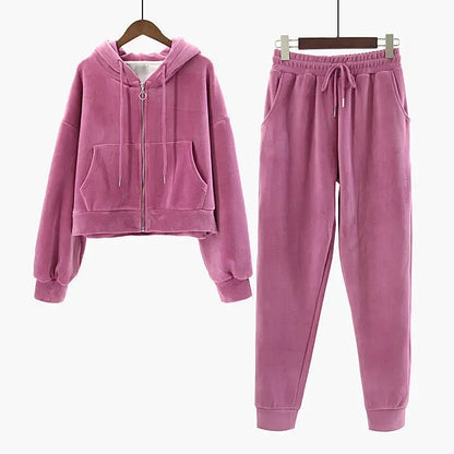 Comfortable Ladies Plush Hoodie Lounge Wear Set