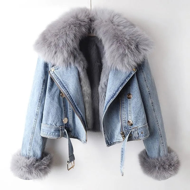 Fox Fur Denim Jacket Women's - OutfitLondon