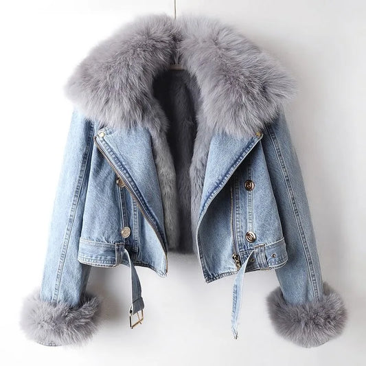 Fox Fur Denim Jacket Women's - OutfitLondon