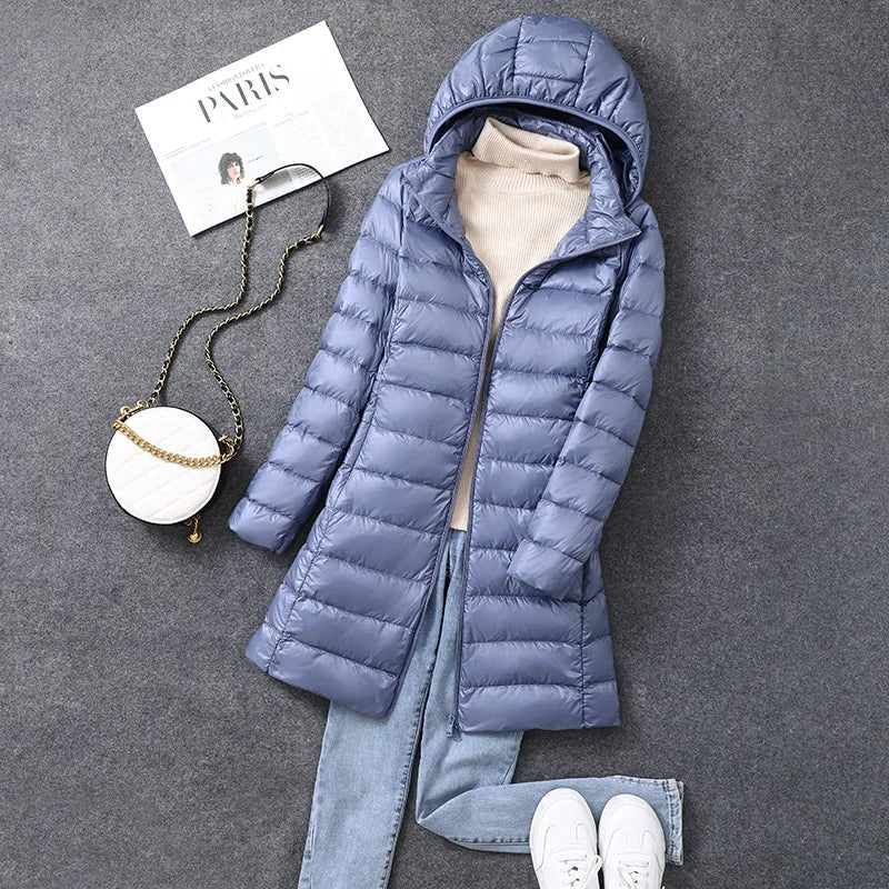 Warm Women's Down Parka Jacket with Removable Hood