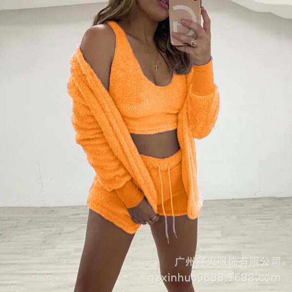 Comfortable Plush 3-Piece Loungewear Set for Women