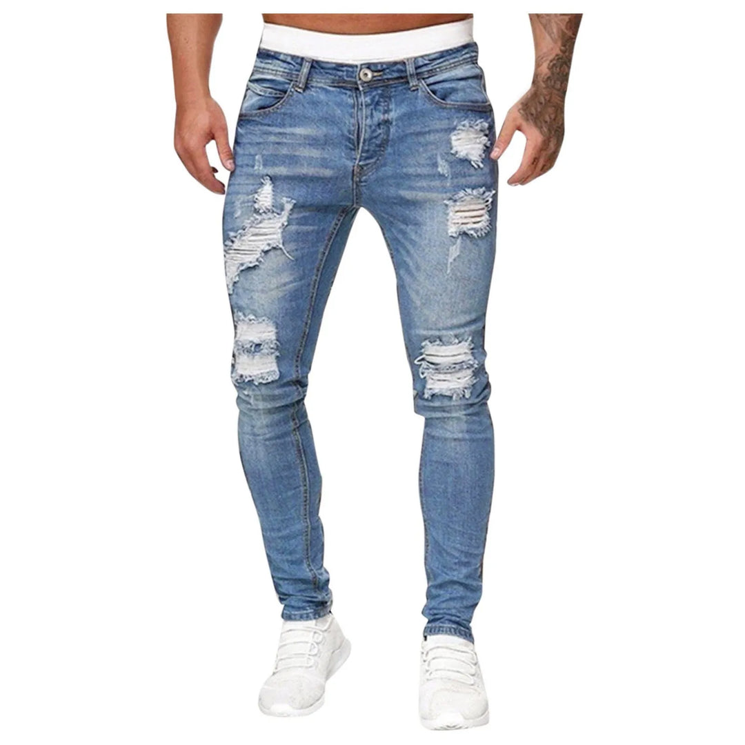 Men's Ripped Vintage Style Jeans with Pockets