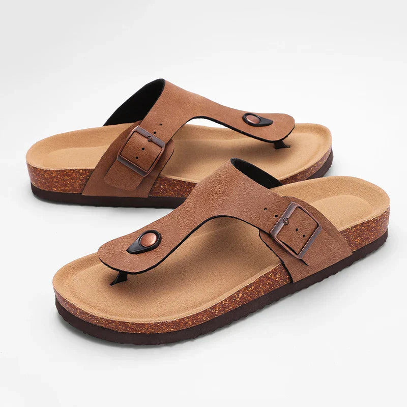 Soft Leather Womens Flat Sandals with Buckle Strap