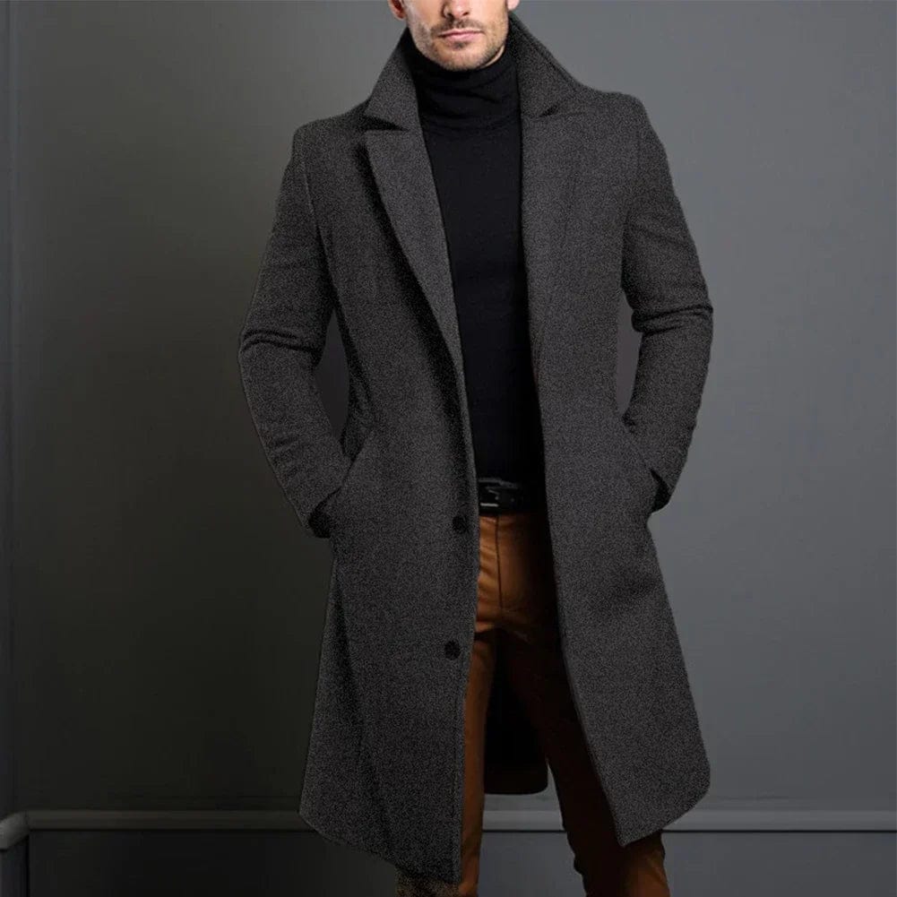 Classic Men's Dark Blue Wool Winter Coat