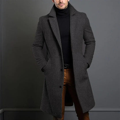 Classic Men's Dark Blue Wool Winter Coat