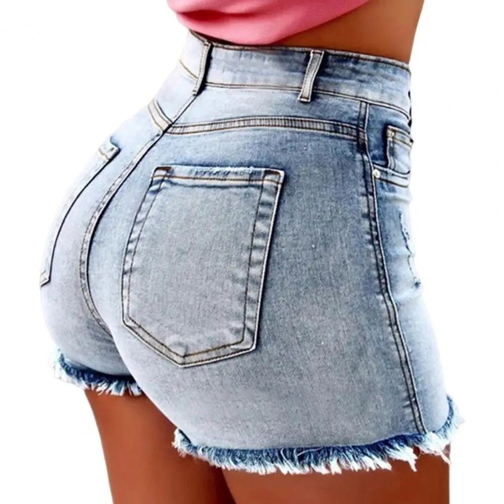 Ripped High Waisted Ladies Denim Shorts