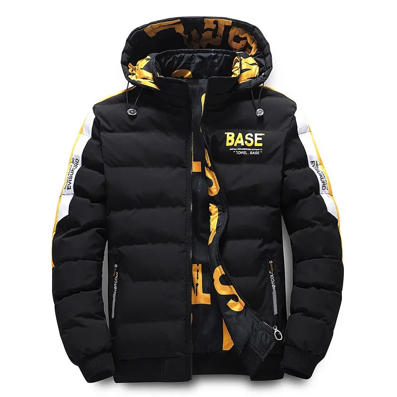 Mens Padded Jacket Water Resistant Thick Insulation Detachable Hood