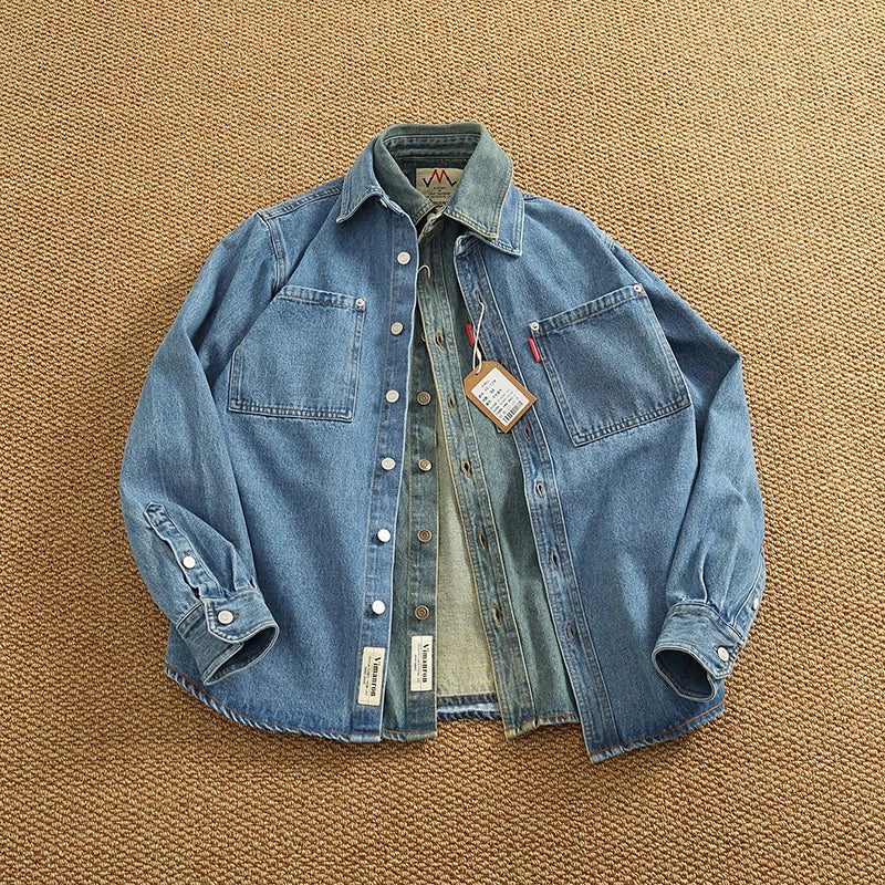 Rugged Vintage Style Denim Jacket Shirt - OutfitLondon