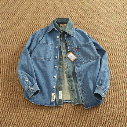 Rugged Vintage Style Denim Jacket Shirt - OutfitLondon