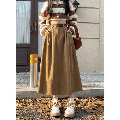 Casual Corduroy Mid Length Skirt