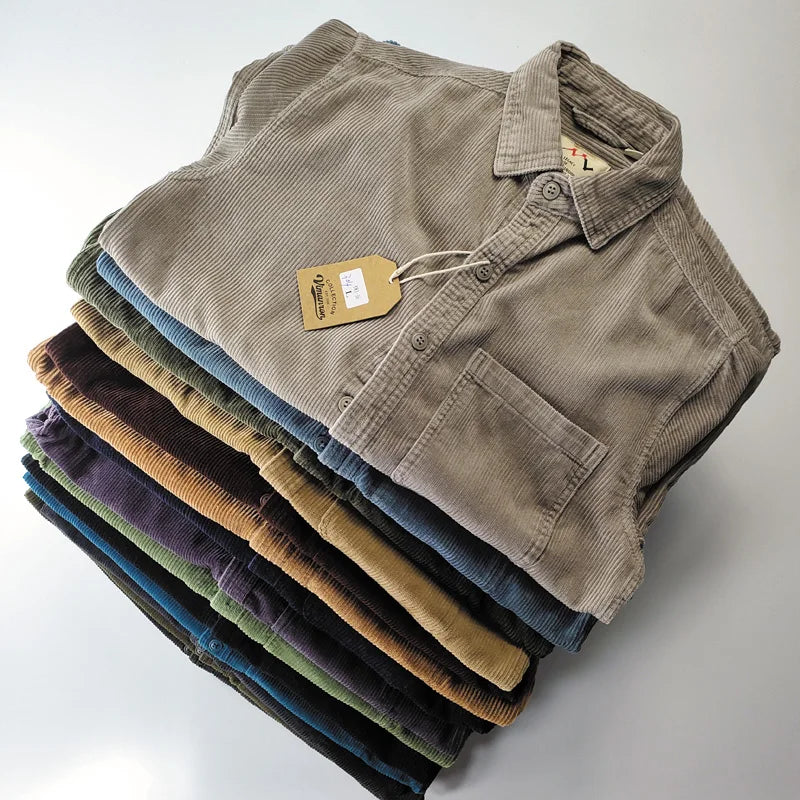 Relaxed Fit Corduroy Button Down Shirt for Men - OutfitLondon