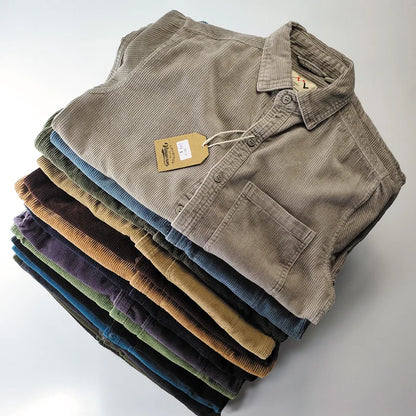 Relaxed Fit Corduroy Button Down Shirt for Men - OutfitLondon