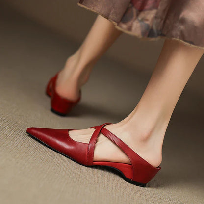 Real Leather Flat Mule Shoes