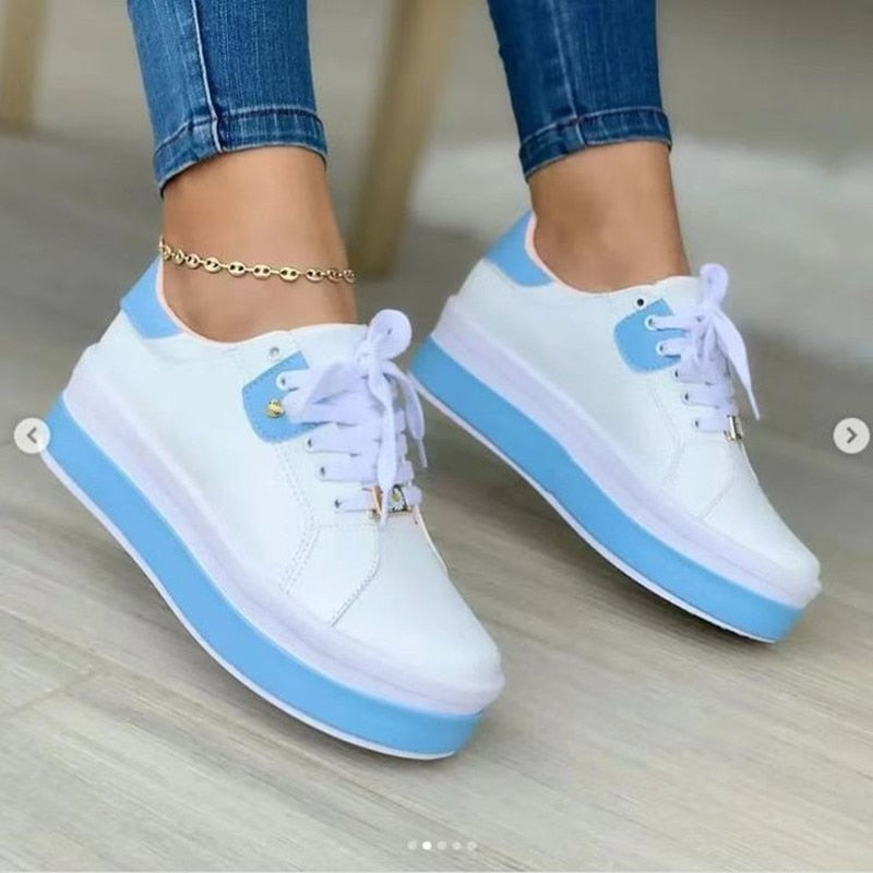 Comfortable Women's Lace Up Sneakers with Colorful Stripes