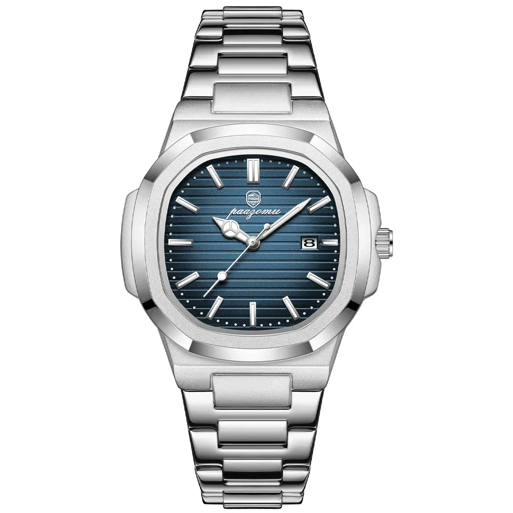 Men's Stainless Steel Quartz Watch Water Resistant Date Display