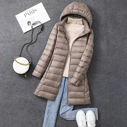 Warm Women's Down Parka Jacket with Removable Hood