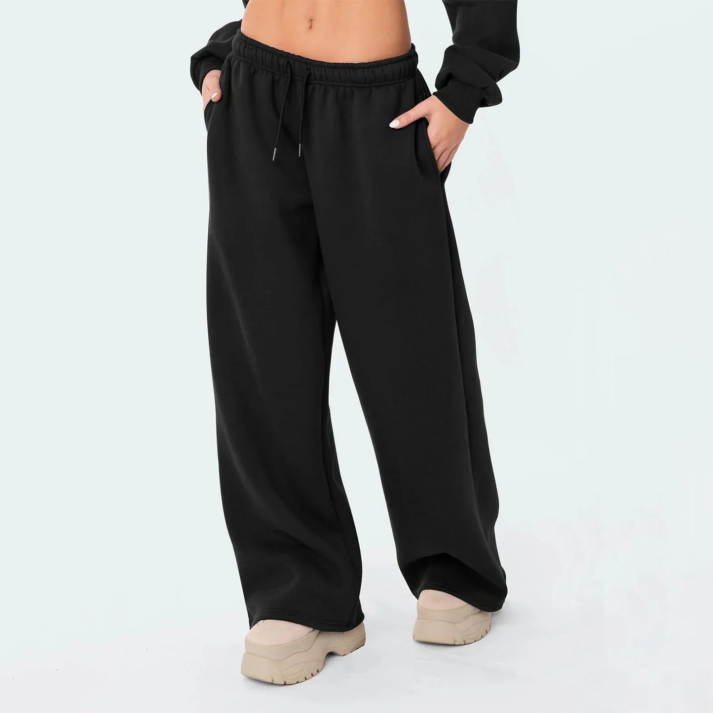 Relaxed Fit Soft Wide Leg Jogger Pants - OutfitLondon