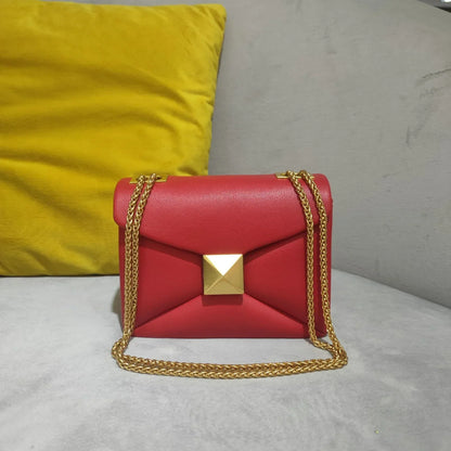 Luxe Leather Crossbody Bag Rivet Detail Adjustable Chain Strap