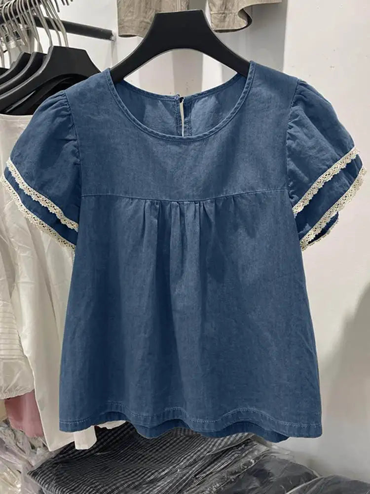 Stylish Decorative Patch Jeans Shirt