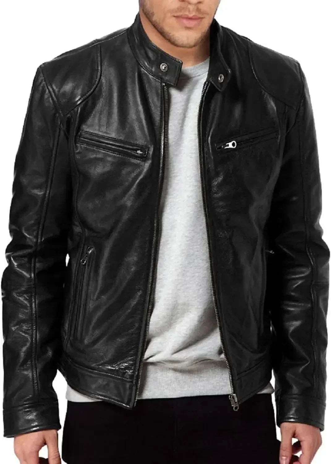 Slim Fit Men's Leather Biker Jacket