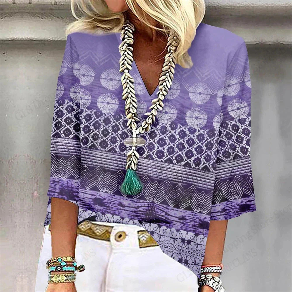 Comfy Floral V Neck Summer Tee Shirt