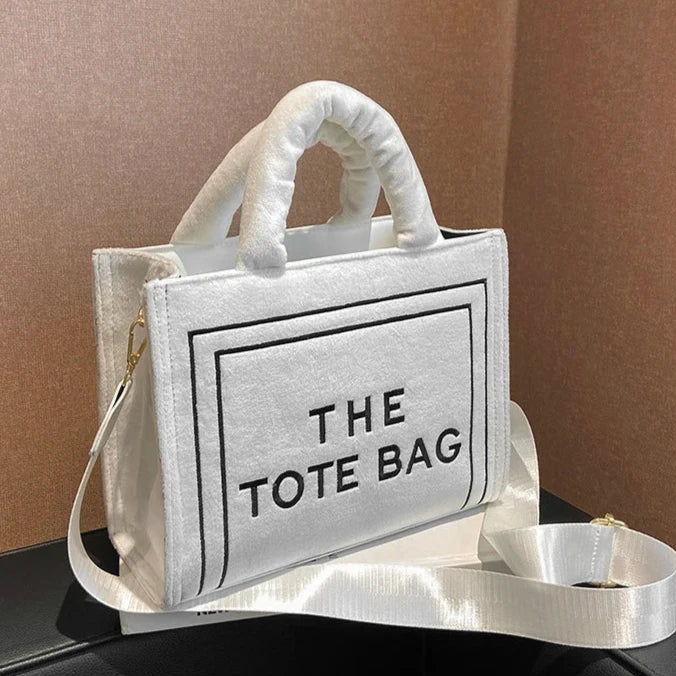 London Statement Square Tote Bag Soft Velour Letter Print